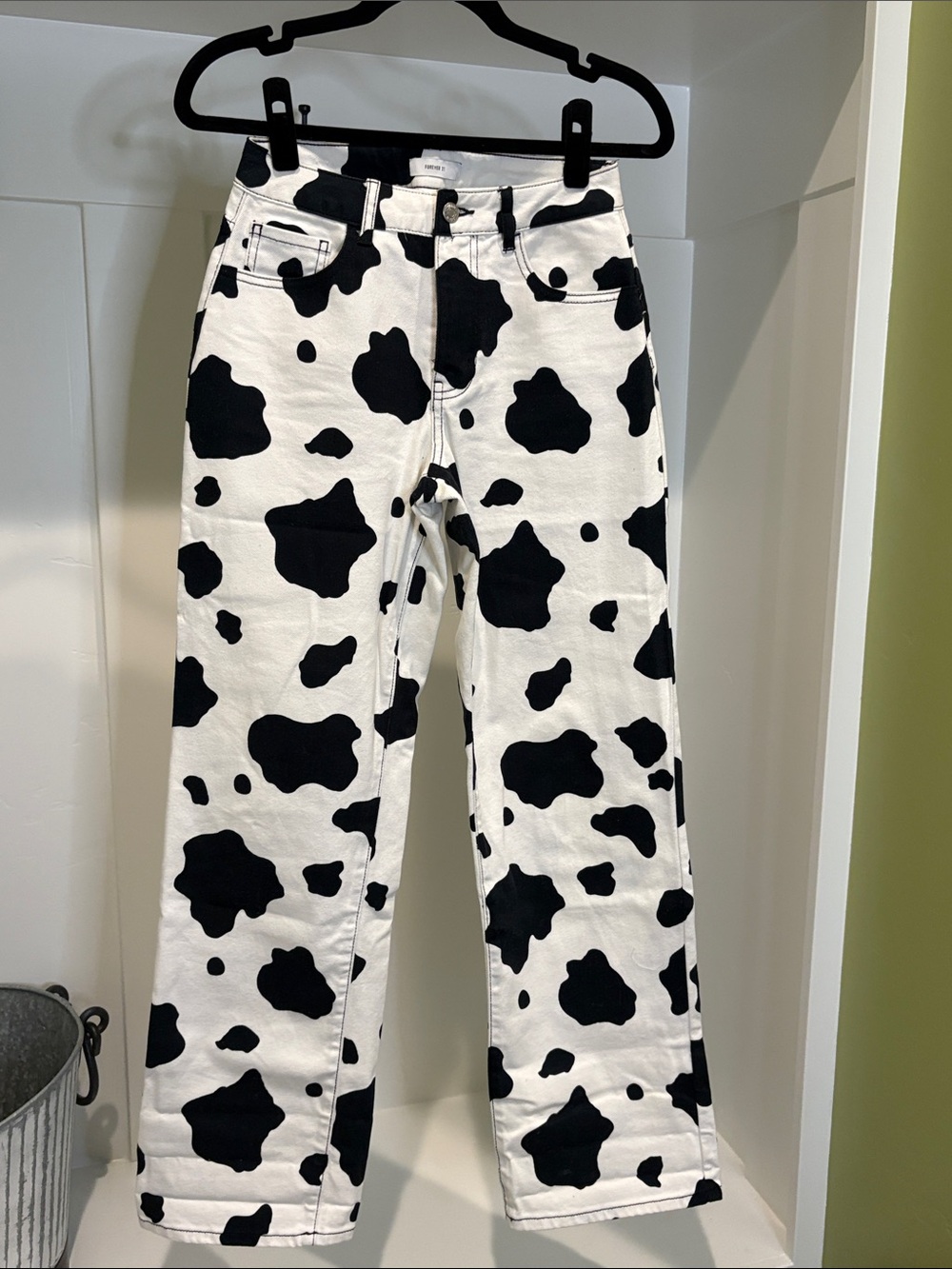 Cow Print Straight Leg Jeans